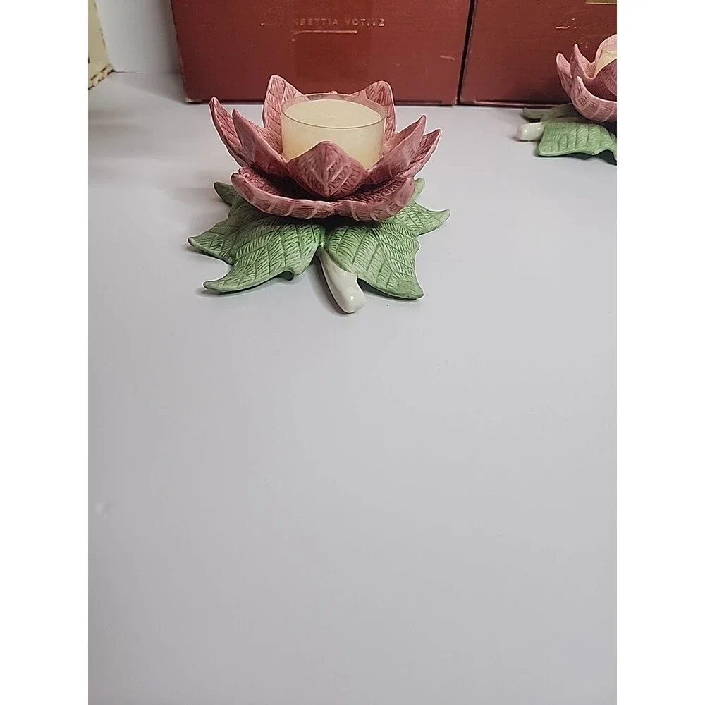 Lot Of 2 Lenox Poinsettia Votive Candle Holder Christmas New in Box Holiday NIB